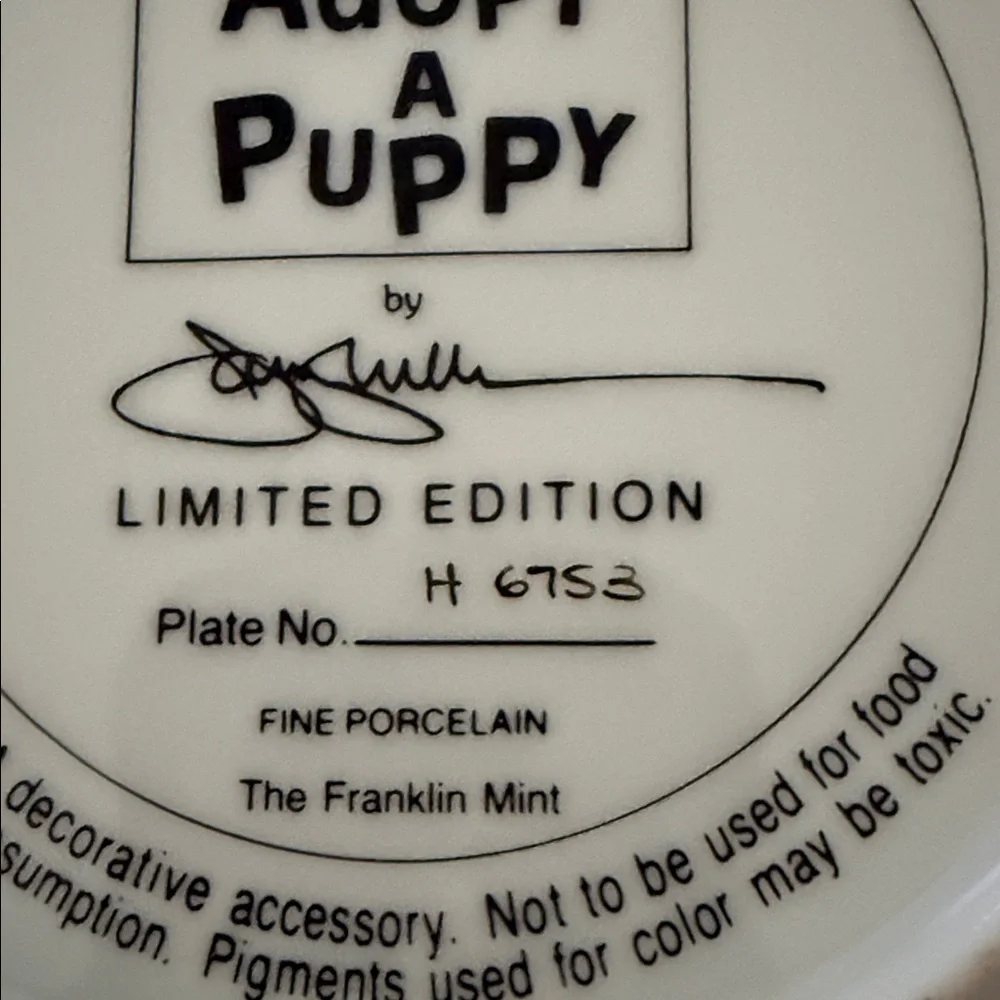 Franklin Mint ASPCA Adopt a Puppy Plate
